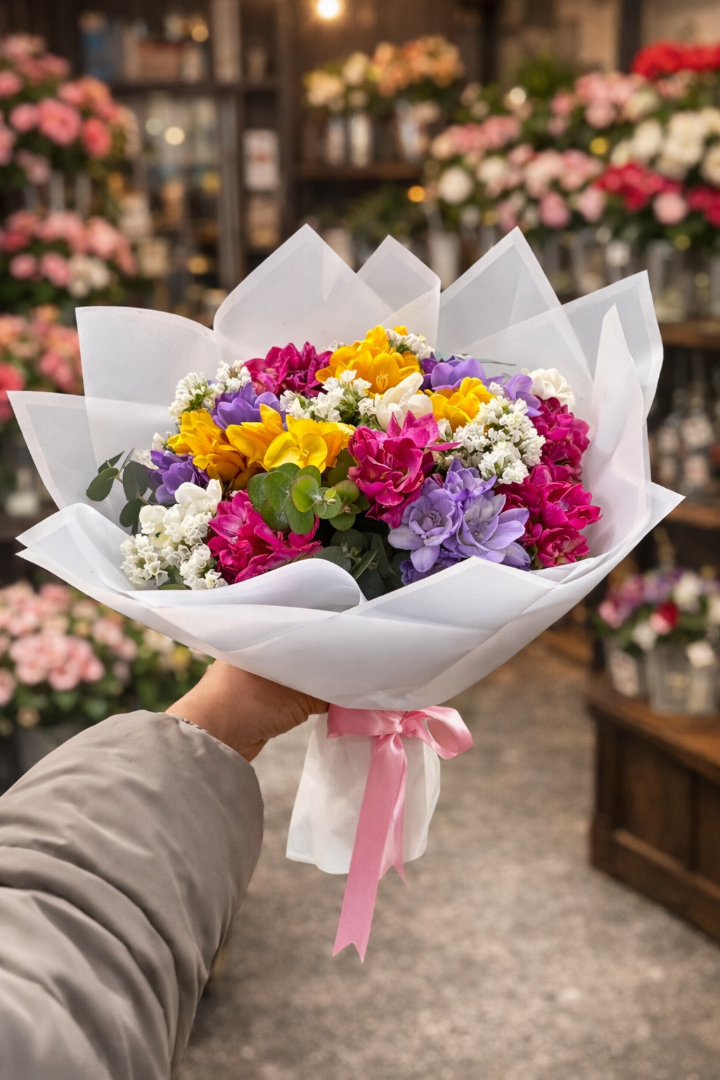 cabcce63-81a4-4125-b11a-48e879711507 🌈 Rengarenk Frezya Buketi | Enerji Dolu Büyük Boy Çiçek Aranjmanı 💐 - Görsel 1