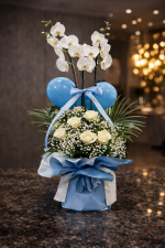 Çift Dal Orkide, Beyaz Gül & Cipso Aranjmanı | Şık Premium Tasarım 🤍🌿