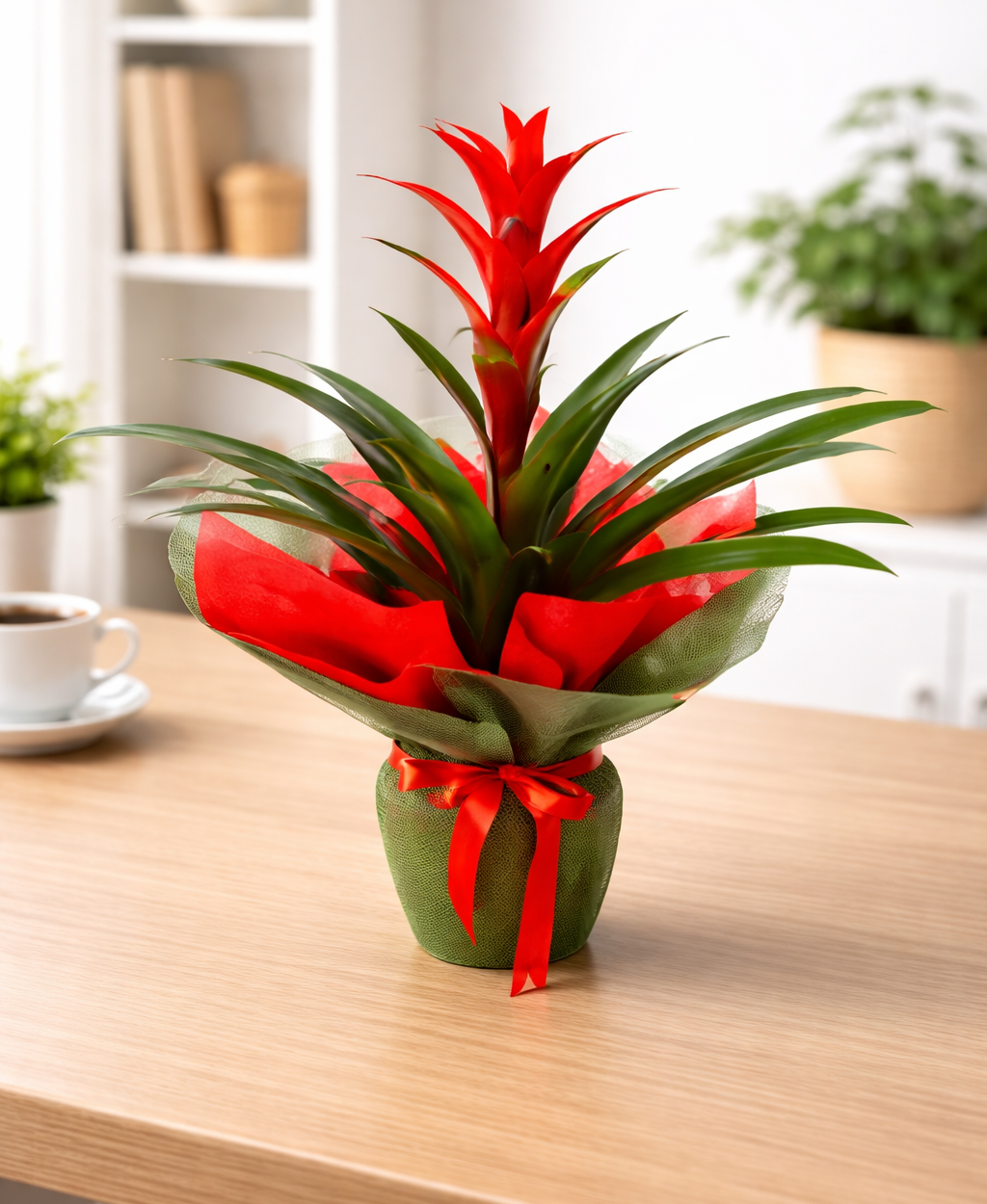 Kırmızı Guzmanya Saksı Çiçeği | Canlı Tropikal Bitki🌺