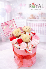 Hoş Geldin Bebek Hediyesi 🎀 Ayıcıklı Gül & Çikolata Kutusu | Kız Bebek Özel Tasarım