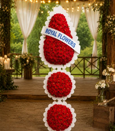 3 Katlı Kırmızı Gerbera Düğün ve Açılış Çelenk