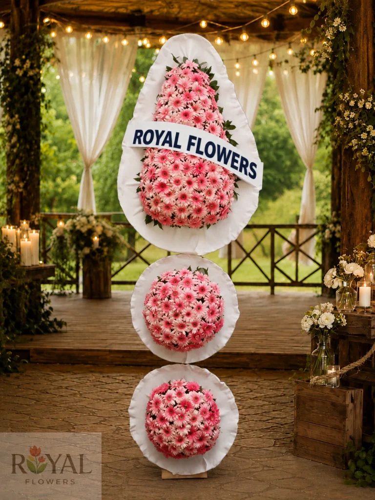 3 Katlı Pembe Gerbera Düğün ve Açılış Çelengi