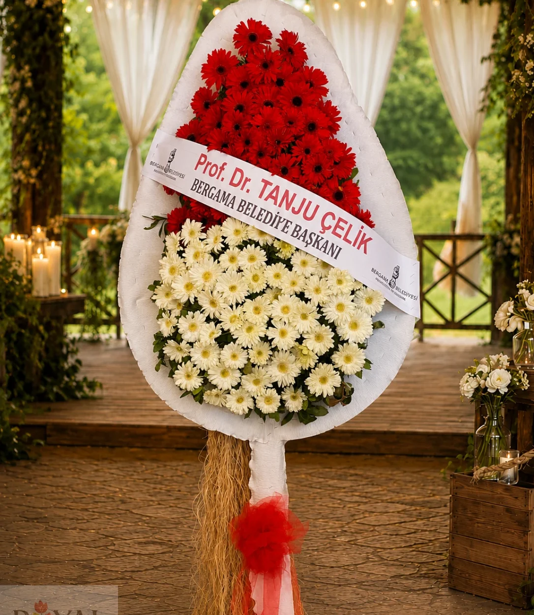 Kırmızı Beyaz Gerbera Düğün ve Açılış Çelenk