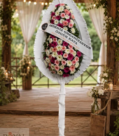 Fuşya Pembe Beyaz Gerbera Düğün ve Açılış Çelenk