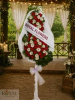 Canlı Karışık Kırmızı Beyaz Gerbera Düğün ve Açılış Çelenk