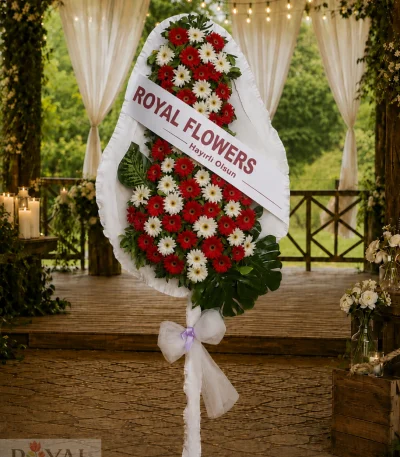 Canlı Karışık Kırmızı Beyaz Gerbera Düğün ve Açılış Çelenk