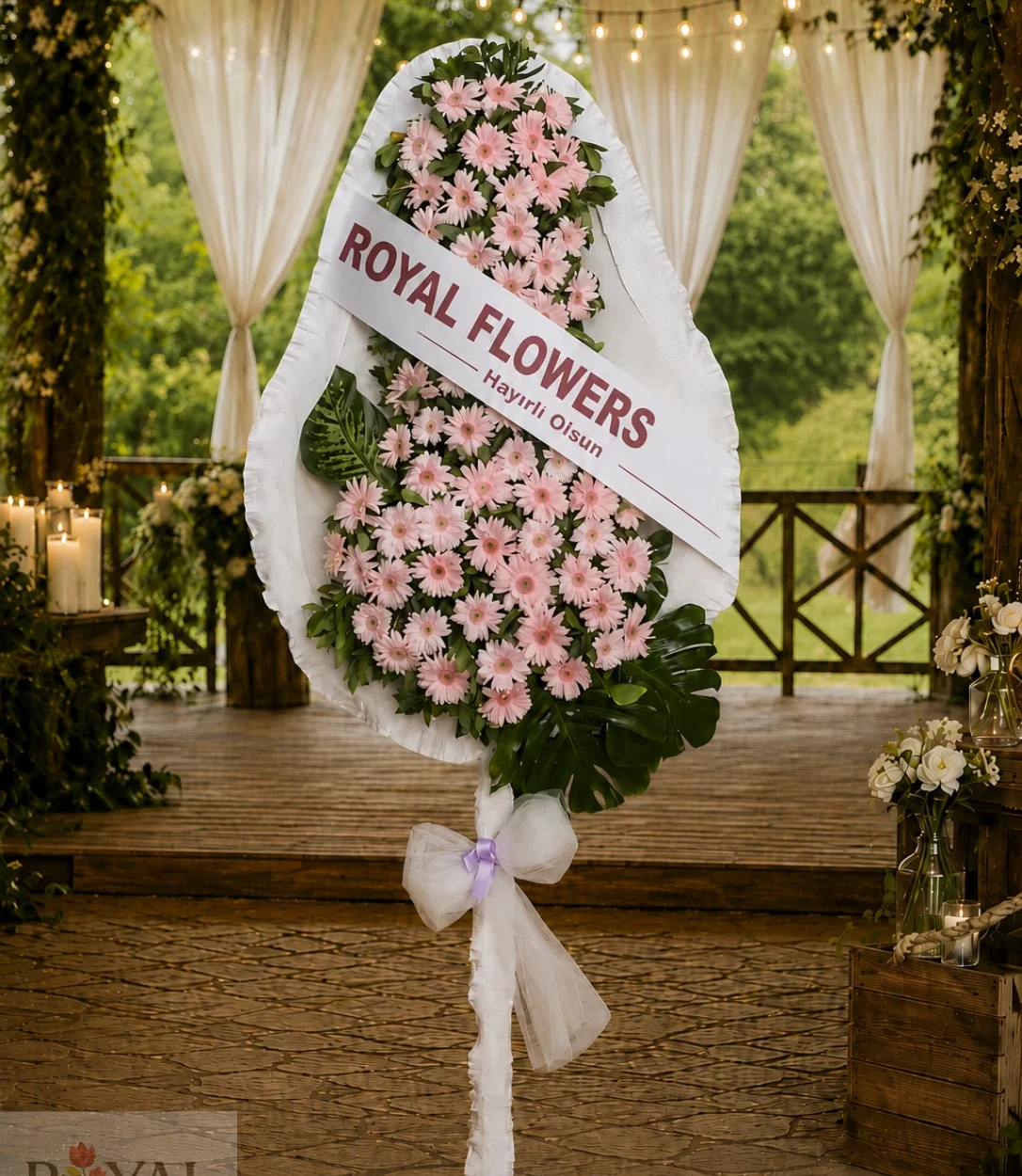 Pembe Gerbera Düğün ve Açılış Çelenk