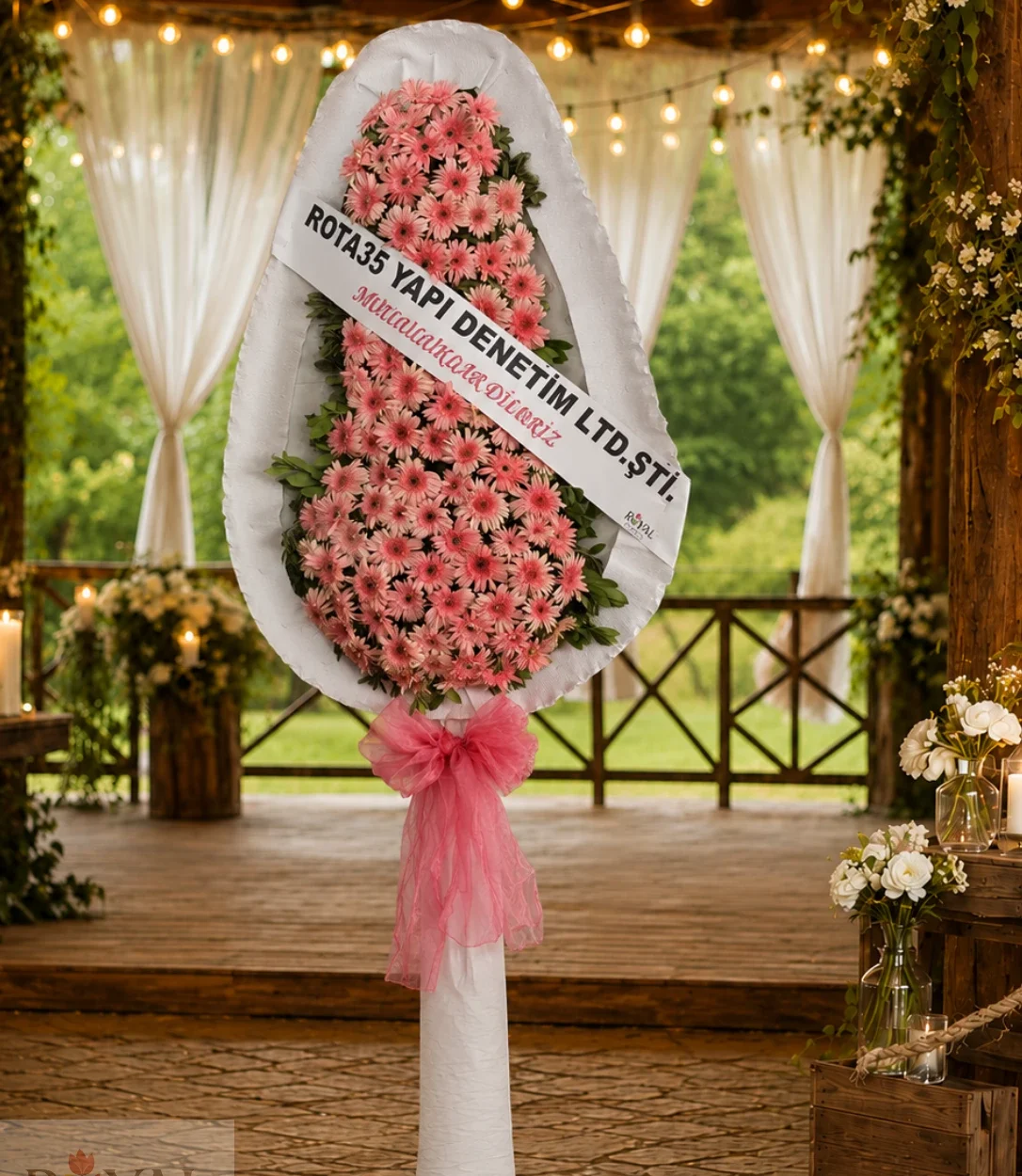 Pembe Gerbera Düğün ve Açılış Çelenk