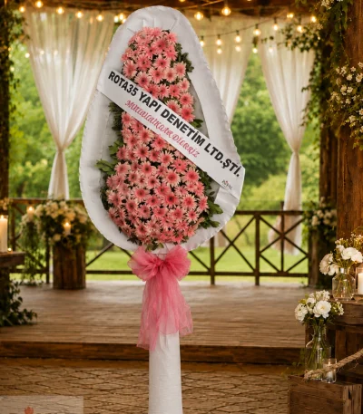 Pembe Gerbera Düğün ve Açılış Çelenk