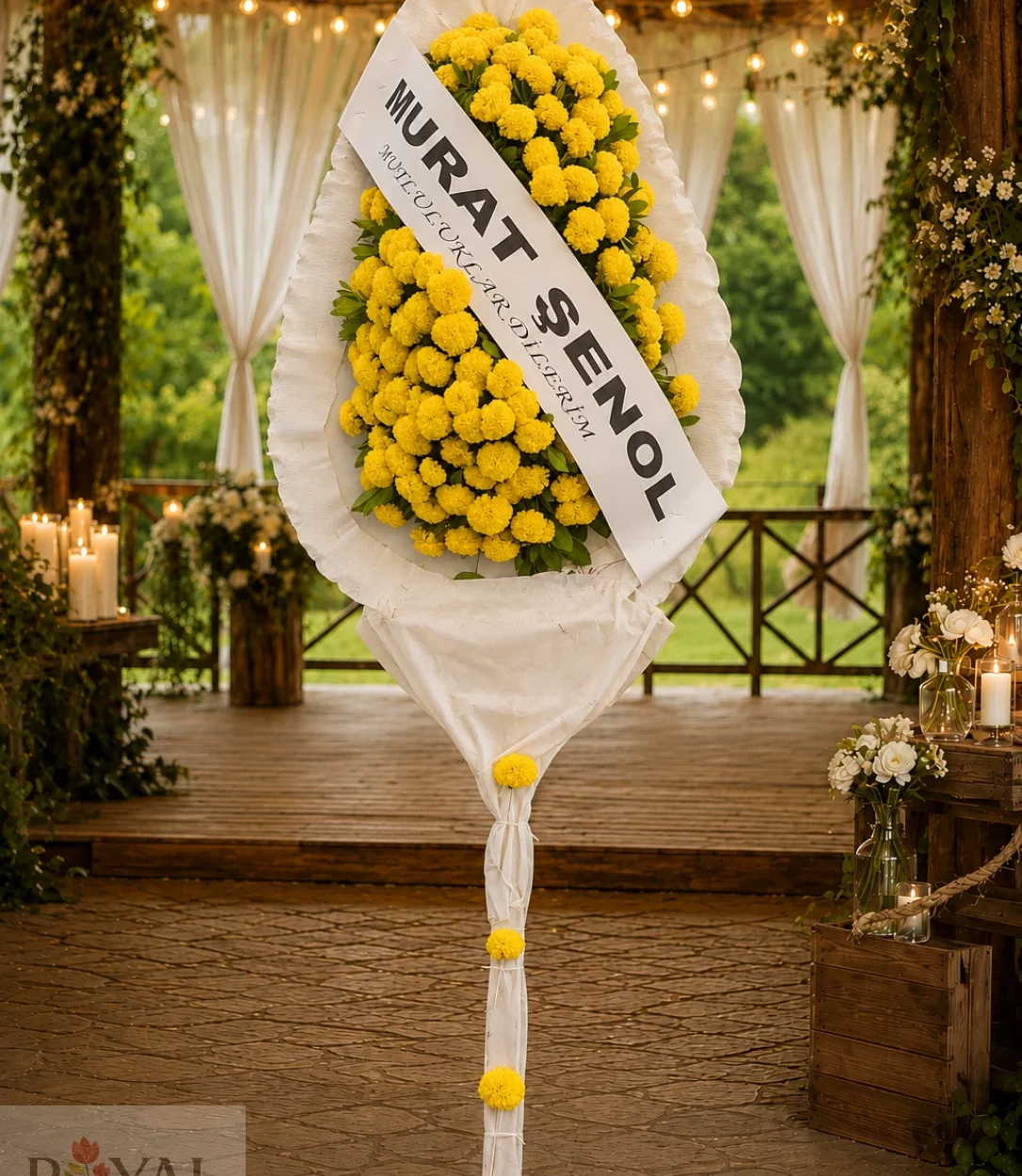 Sarı Cinya Düğün ve Açılış Çelenk | Royal Flowers