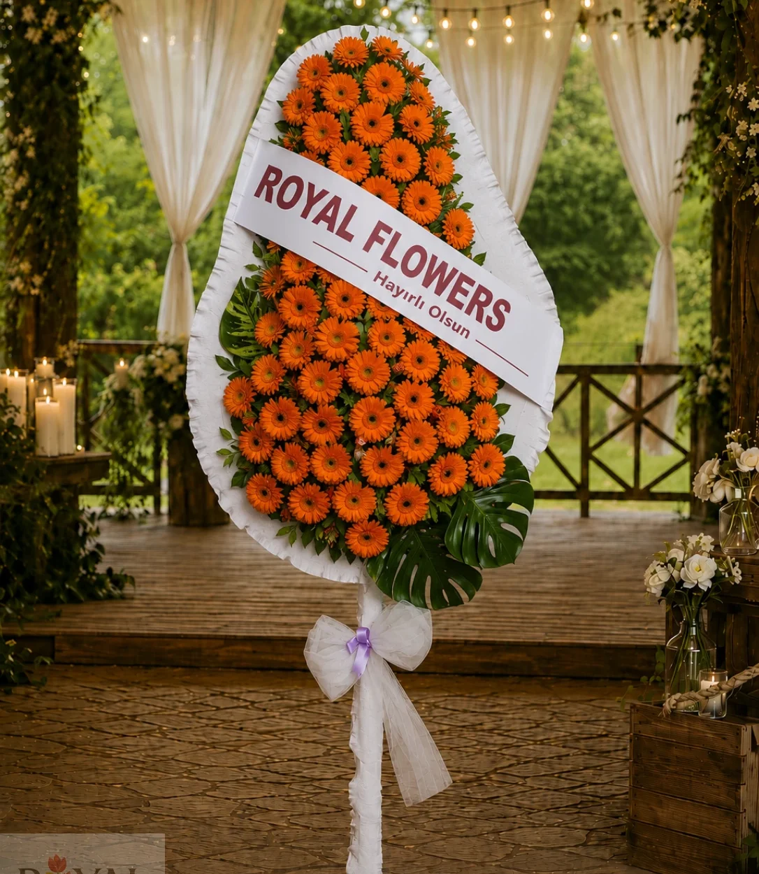 Turuncu Gerbera Düğün ve Açılış Çelenk | Royal Flowers
