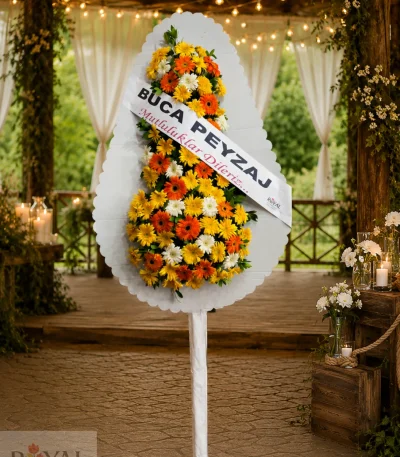 uruncu Sarı Beyaz Gerbera Düğün ve Açılış Çelenk