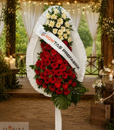 Kırmızı beyaz gerbera açılış çelengi