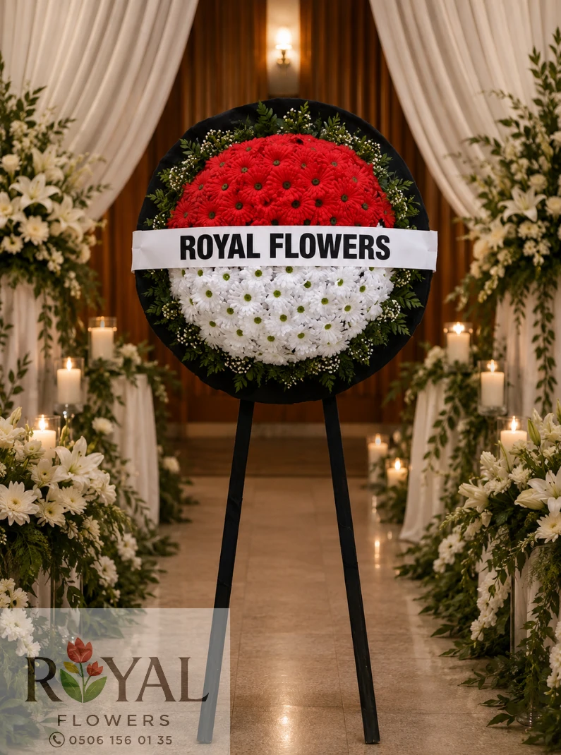 yapay-kirmizi-beyaz-gerbera-cenaze-celengi.webp Kırmızı ve beyaz yapay gerbera çiçekleriyle hazırlanan cenaze çelenk