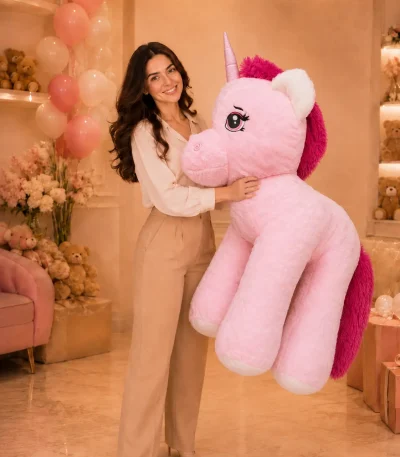 100 cm pembe unicorn peluş oyuncak Royal Flowers İzmir