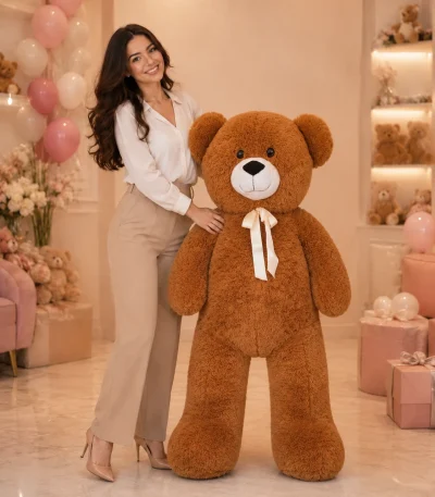 150 cm 1.5 metre kahverengi beyaz fiyonklu peluş ayıcık Royal Flowers İzmir