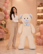 150 cm 1.5 metre krem mavi detaylı büyük peluş ayıcık Royal Flowers İzmir