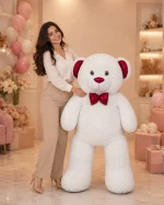 150 cm büyük boy beyaz peluş ayıcık kırmızı fiyonklu Royal Flowers İzmir
