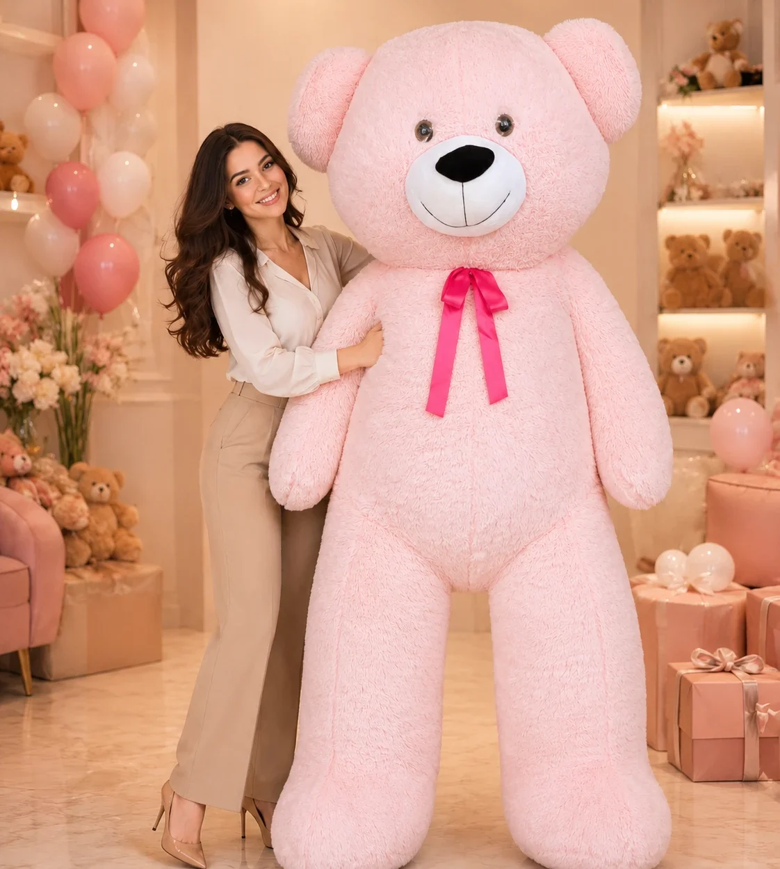 2 metre 200 cm dev boy premium pembe peluş ayıcık Royal Flowers İzmir
