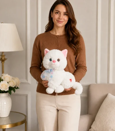 35 cm miyavlayan sesli beyaz peluş oyuncak kedi Royal Flowers İzmir