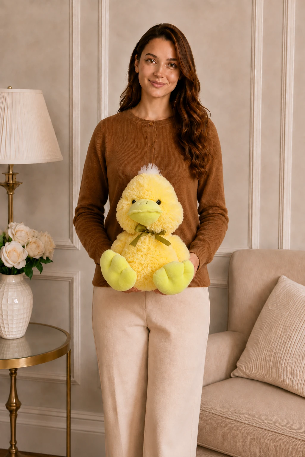35 cm Sarı Ördek Peluş Oyuncak 35 cm sarı yeşil fiyonklu ördek peluş oyuncak Royal Flowers İzmir