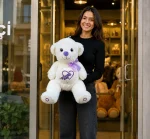 40 cm Love yazılı beyaz mor detaylı peluş ayıcık Royal Flowers İzmir