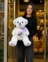 40 cm Love yazılı beyaz mor detaylı peluş ayıcık Royal Flowers İzmir