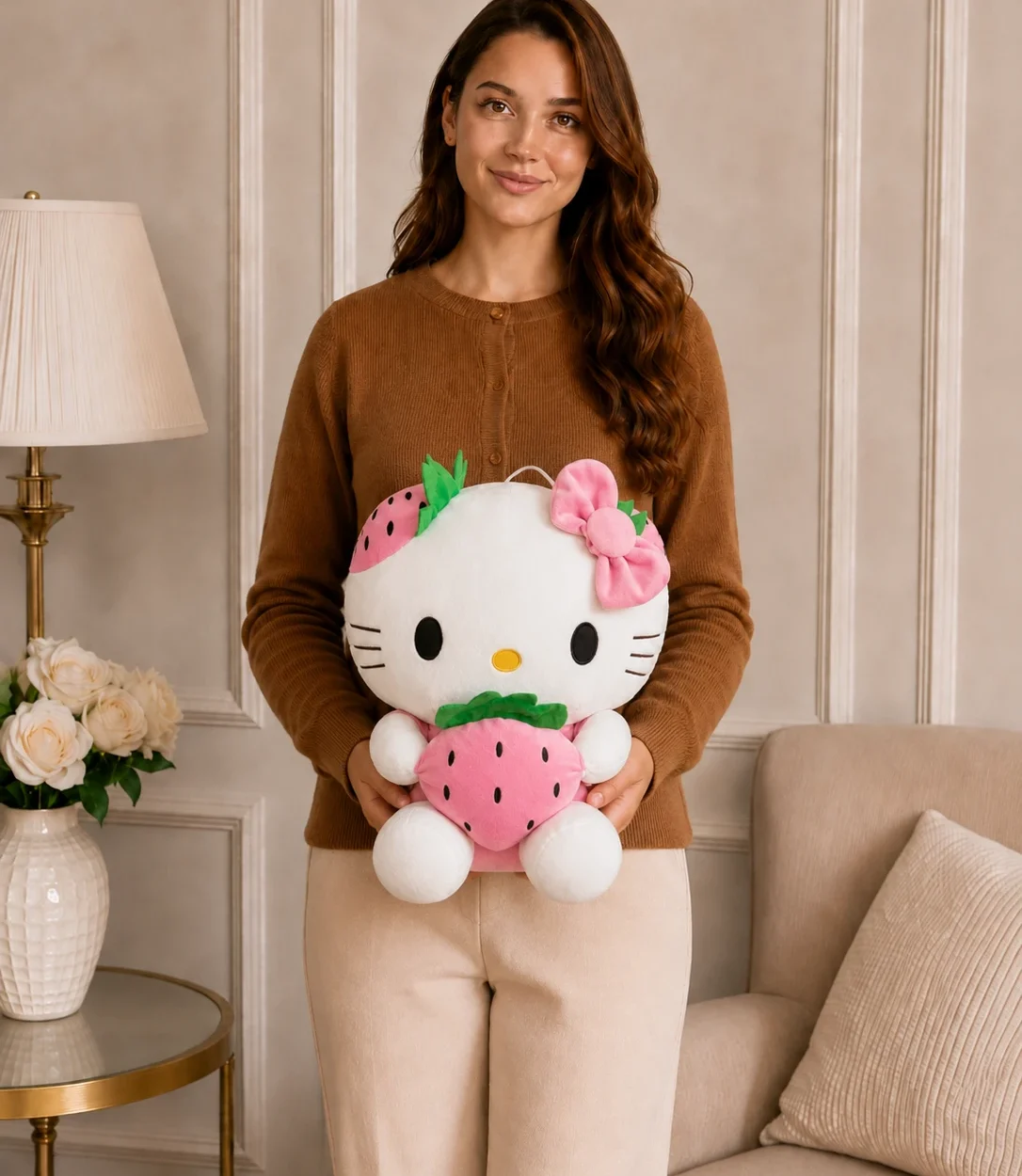 40 cm pembe çilekli pembe fiyonklu Hello Kitty peluş oyuncak Royal Flowers İzmir