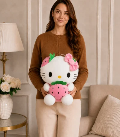 40 cm pembe çilekli pembe fiyonklu Hello Kitty peluş oyuncak Royal Flowers İzmir