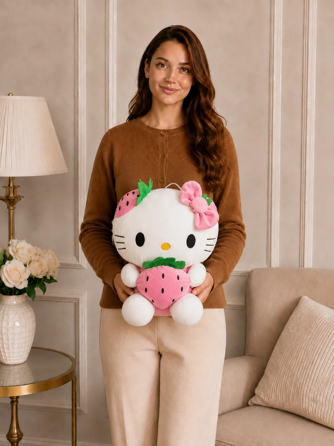 40 cm Pembe Çilekli Hello Kitty Peluş Oyuncak 40 cm pembe çilekli pembe fiyonklu Hello Kitty peluş oyuncak Royal Flowers İzmir