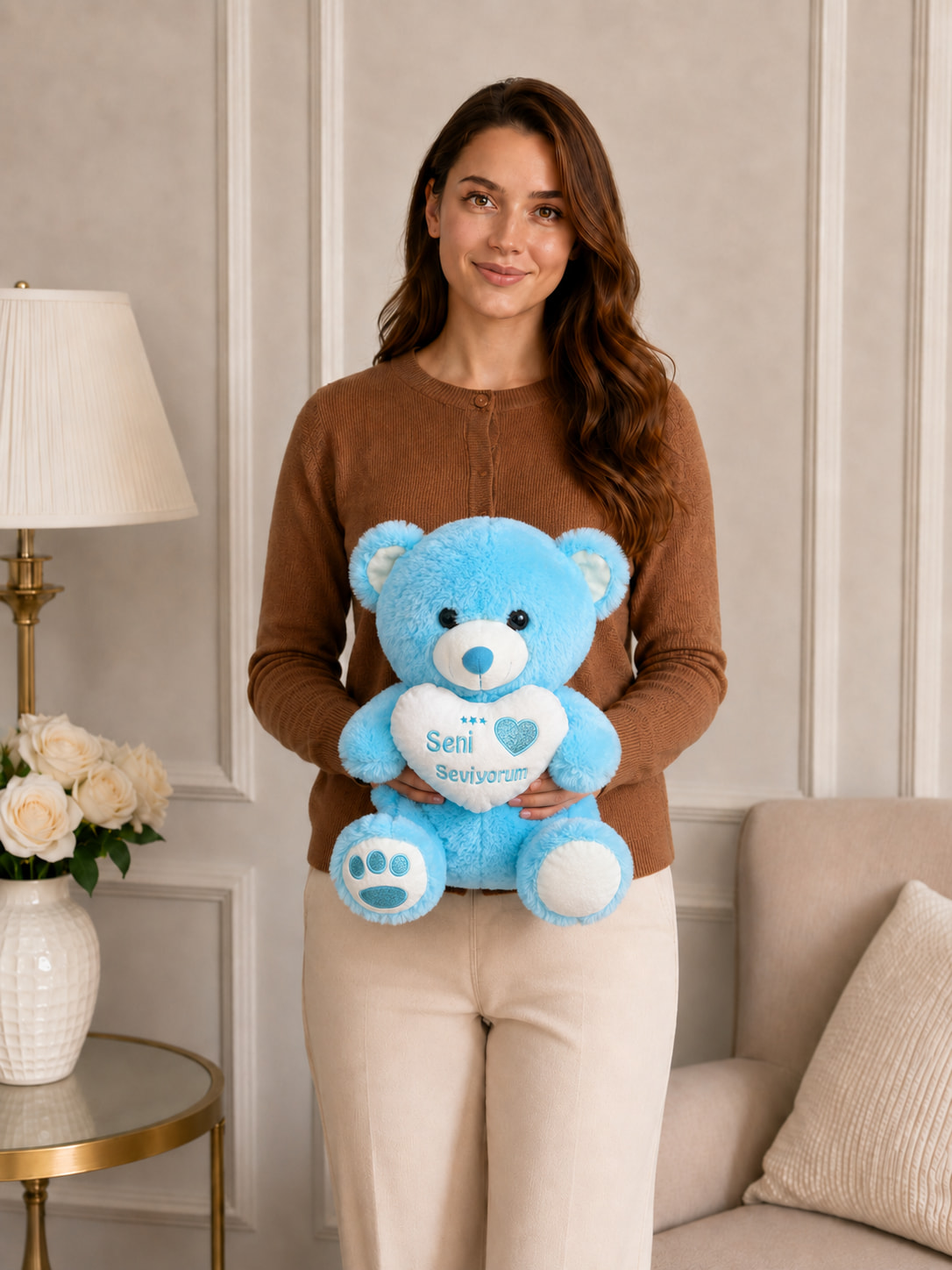 40 cm Seni Seviyorum Mavi Peluş Ayıcık 40 cm Seni Seviyorum kalpli mavi peluş ayıcık Royal Flowers İzmir