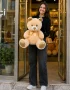 45 cm gold detaylı bej altın fiyonklu peluş ayıcık Royal Flowers İzmir
