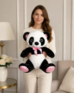 45 cm pembe detaylı siyah beyaz panda peluş oyuncak Royal Flowers İzmir