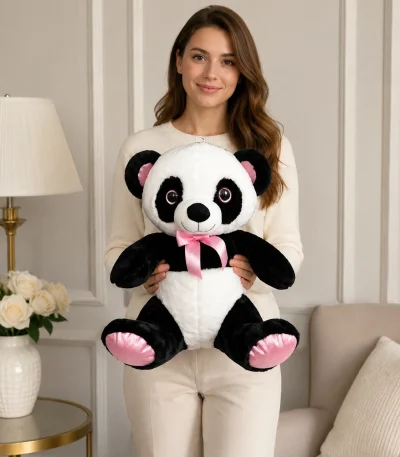 45 cm pembe detaylı siyah beyaz panda peluş oyuncak Royal Flowers İzmir