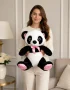 45 cm pembe detaylı siyah beyaz panda peluş oyuncak Royal Flowers İzmir