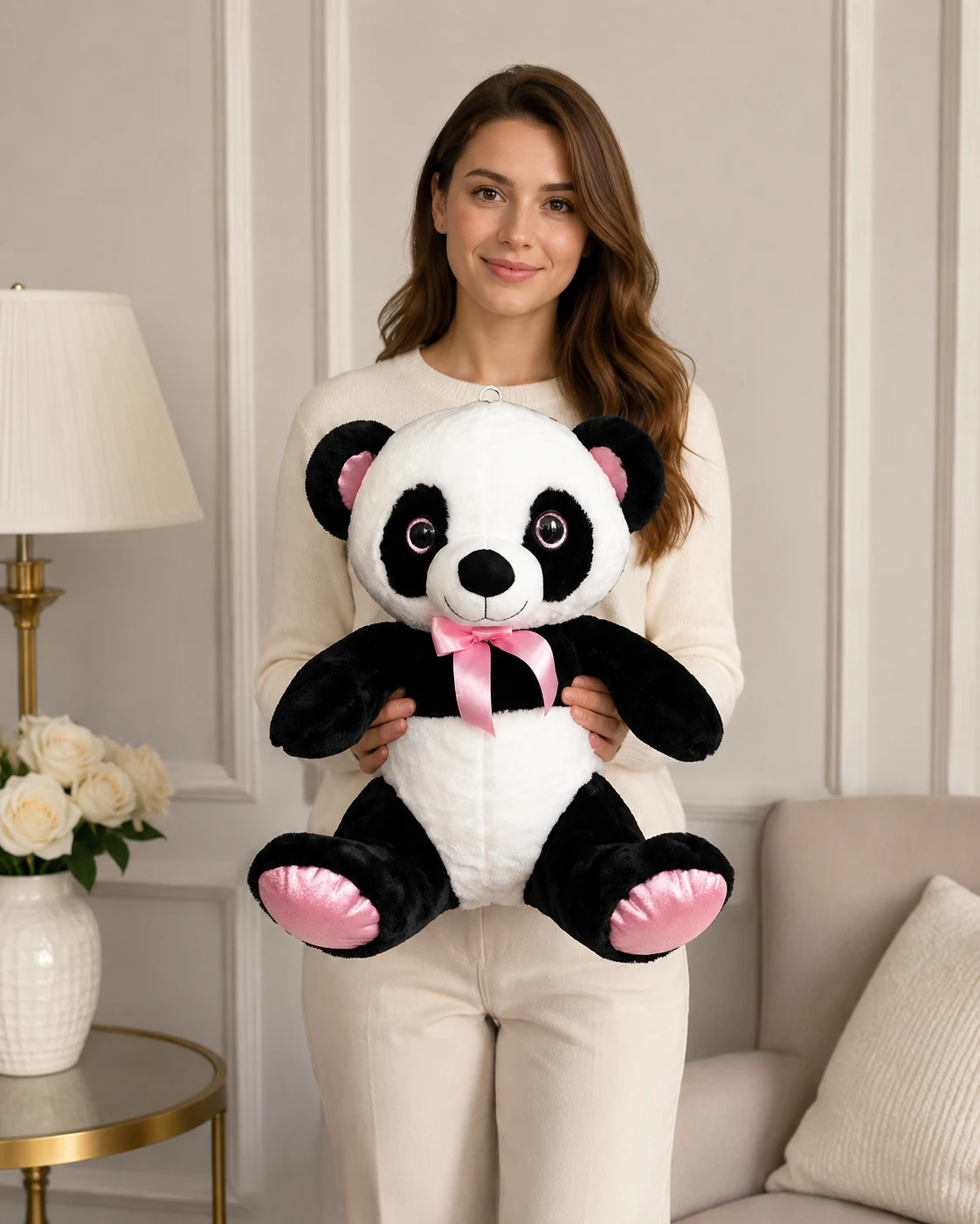 45-cm-pembe-detayli-panda-pelus-oyuncak-izmir.webp 45 cm pembe detaylı siyah beyaz panda peluş oyuncak Royal Flowers İzmir
