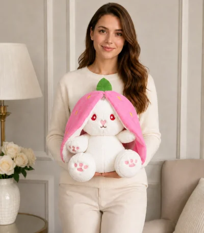 50 cm Fermuarlı Çilek Tavşan Peluş Oyuncak