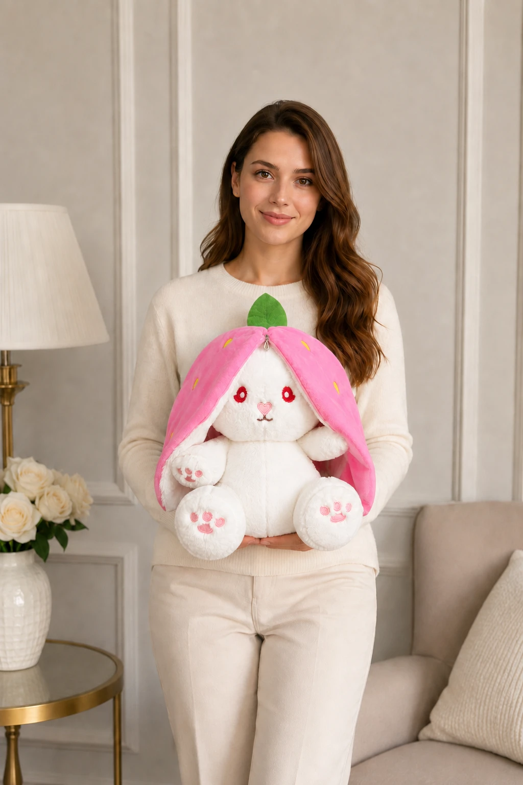 50 cm Fermuarlı Çilek Tavşan Peluş Oyuncak 50 cm Fermuarlı Çilek Tavşan Peluş Oyuncak