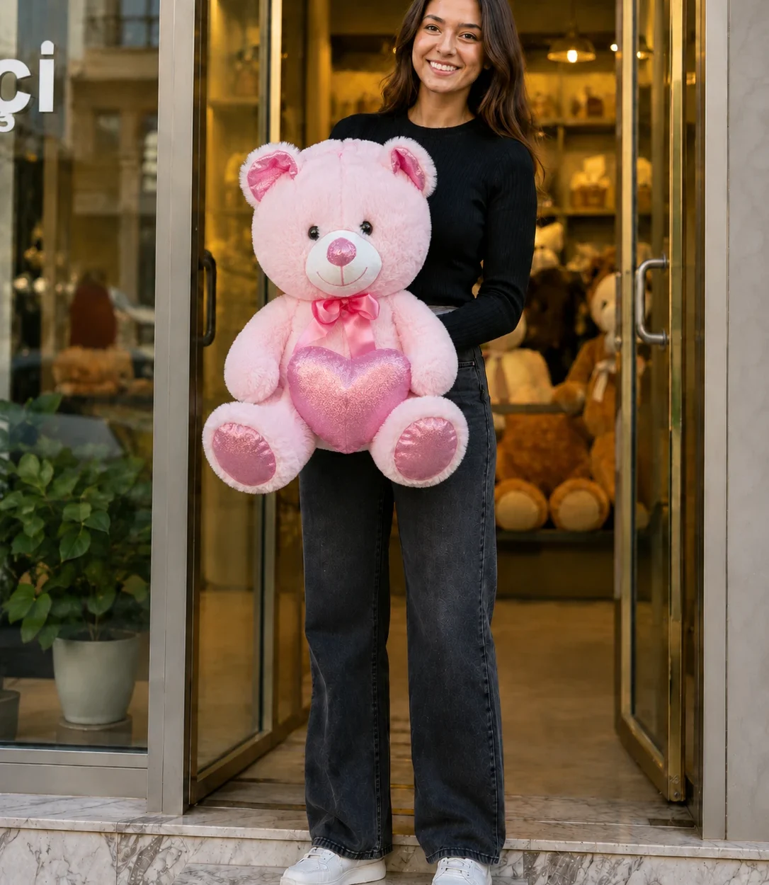 50 cm pembe kalpli peluş ayıcık sevgiliye hediye Royal Flowers İzmir