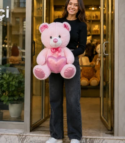 50 cm pembe kalpli peluş ayıcık sevgiliye hediye Royal Flowers İzmir