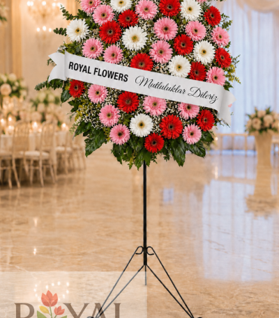 Canlı Karışık Renkli Gerbera Ferforje Çelenk