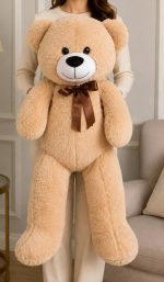 🧸🤎 100 CM BÜYÜK BOY BEJ PELUŞ AYICIK - Görsel 3