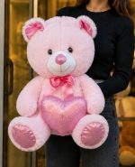 🧸💗 50 CM PEMBE KALPLİ PELUŞ AYICIK - Görsel 3