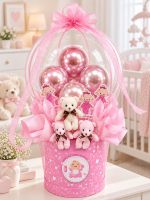 Pembe Bobo Balon Hoş Geldin Kız Bebek Hediye Aranjmanı