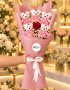 Kırmızı güllü pembe ayıcık buketi