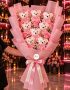 Royal Flowers LEDLİ mega boy pembe güllü 7'li strafor ayıcık buketi, pembe ambalajlı romantik hediye tasarımı